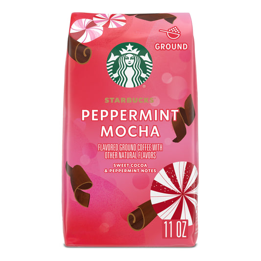 Starbucks Ground Coffee, Peppermint Mocha Naturally Flavored Coffee, 100% Arabica, Limited Edition Holiday Coffee, 1 Bag (11 Oz) (EXP: 03/26)