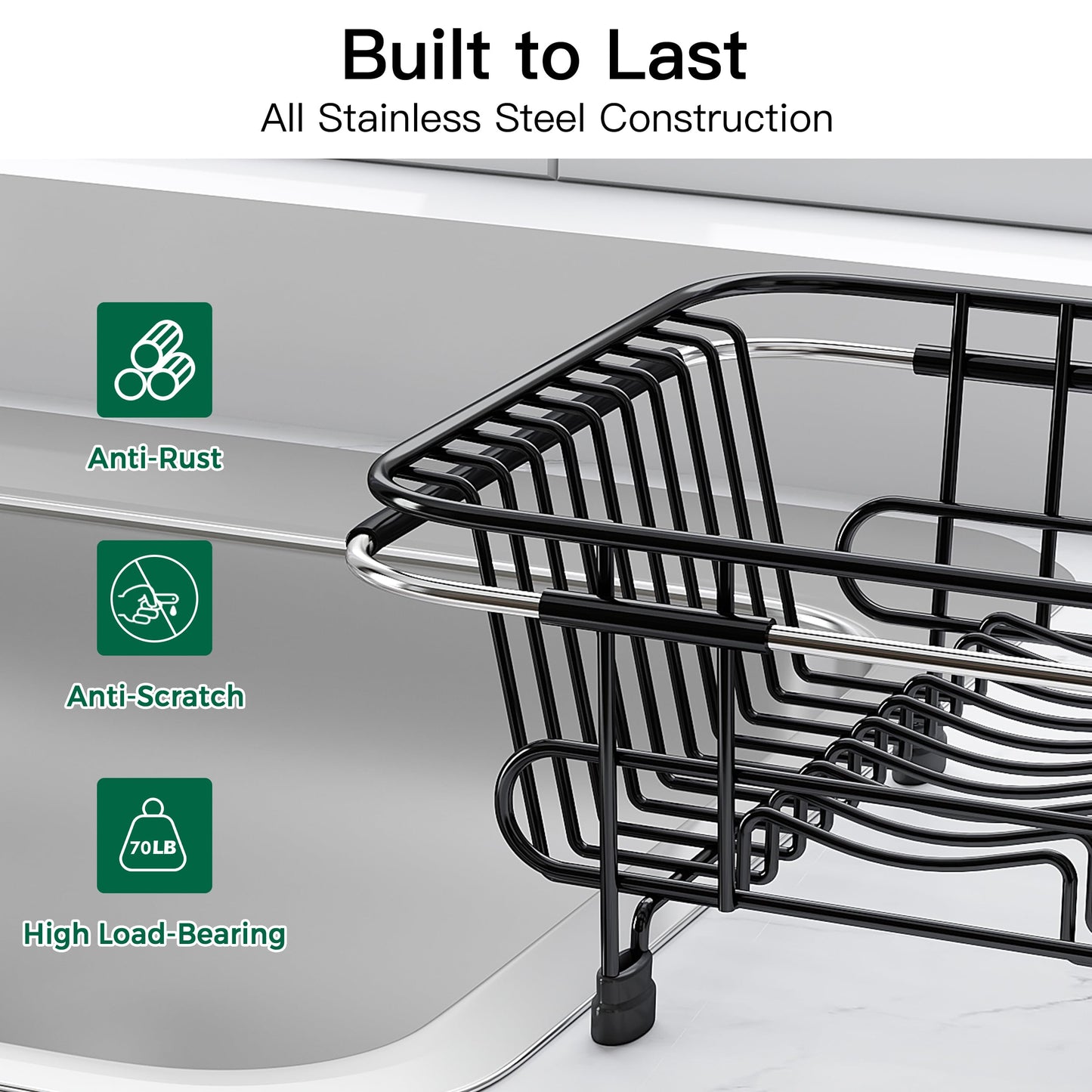 JASIWAY In-Sink Dish Drying Rack with Cup & Utensil Holder