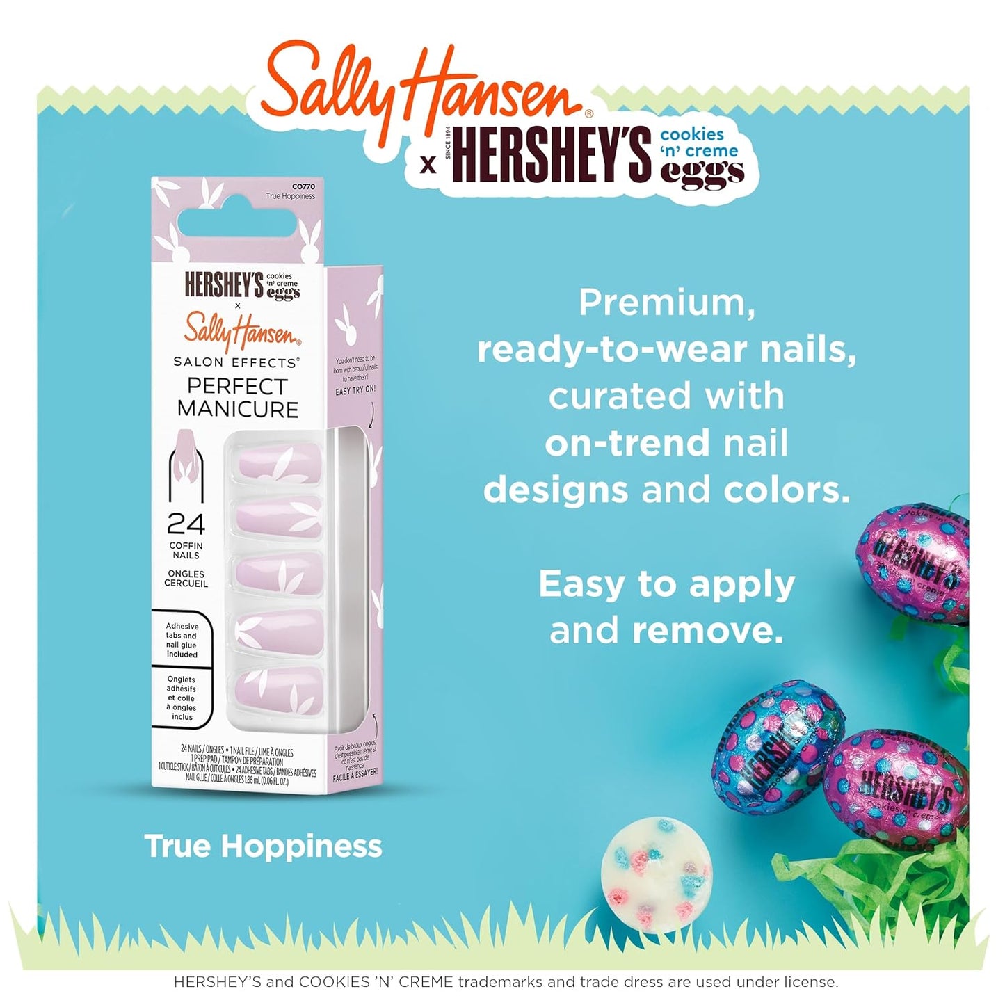 Sally Hansen Salon Effects Perfect Manicure X Hershey's Cookies 'n' Creme Eggs, True Hoppiness, Press On Nails, Easy to Apply, Nail Glue & Adhesive Tabs Included