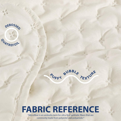 Ultrasonic Bubble Full/Queen 3PC Ultrasonic Microfiber Quatrefoil Quilt Set - Coconut Milk *Damaged Package*