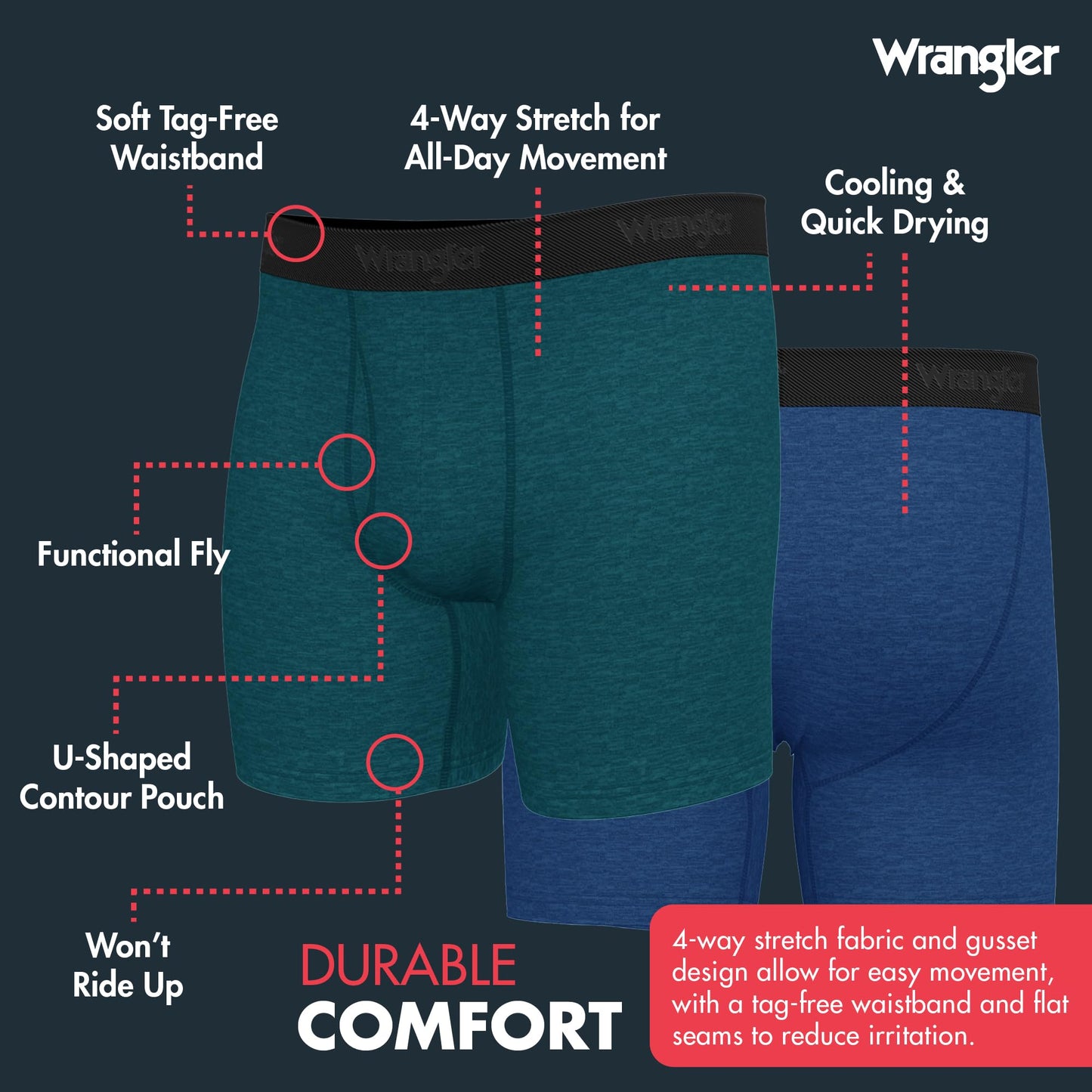 Wrangler Premium Boxer Briefs Underwear Large 6PK