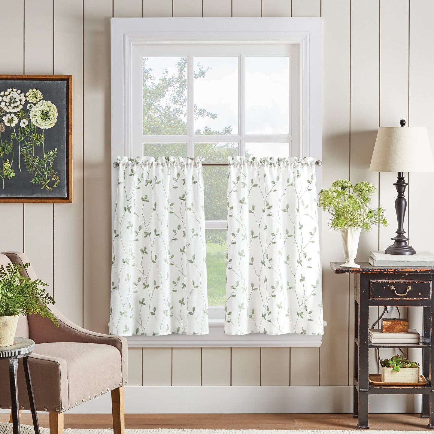 Embroidered curtain Sage Set - 2 Piece - 28" x 36"