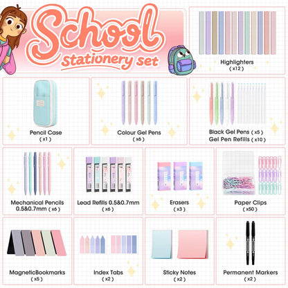 Focxoio 110-Piece Aesthetic School Supplies Set with Pen Case