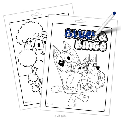 Bendon Inc. Bluey 16 Page Imagine Ink Coloring Book with 6 Mini Mess Free Markers, 57851
