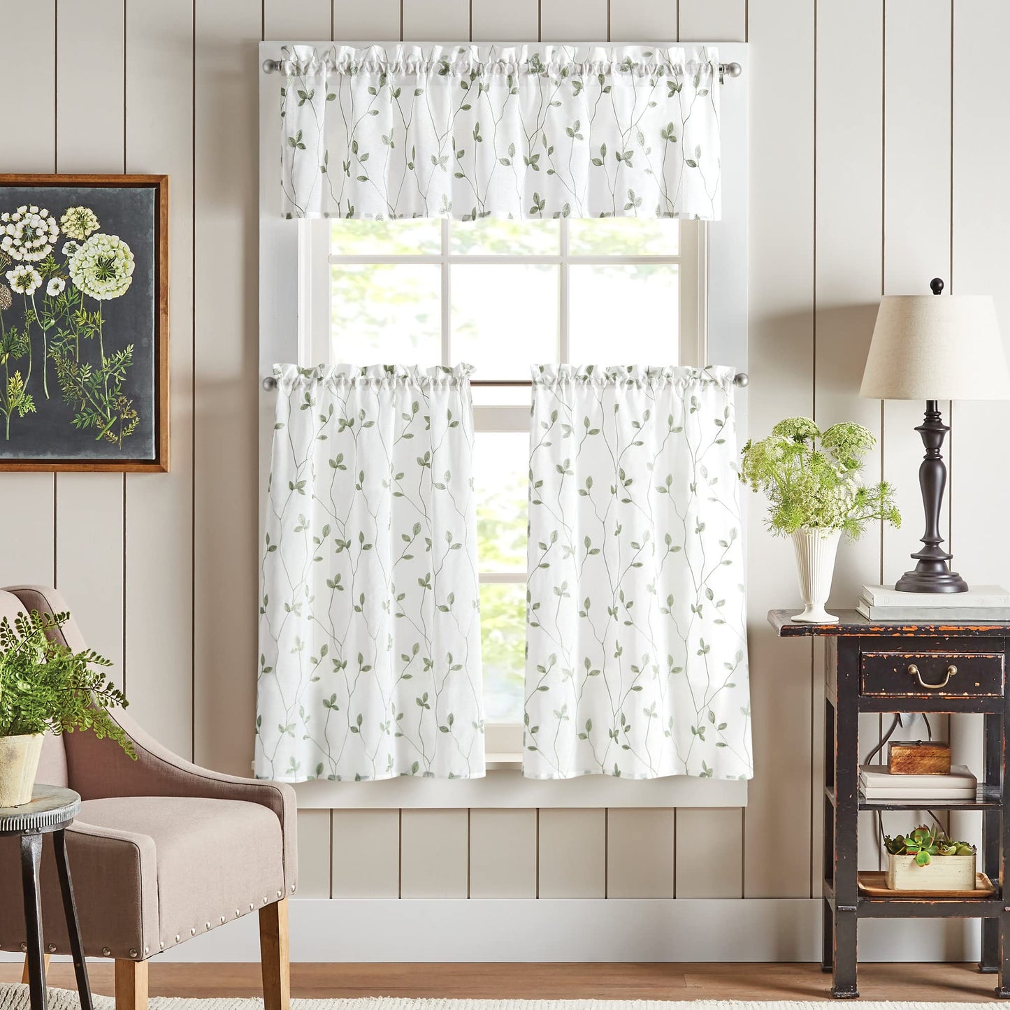 Embroidered curtain Sage Set - 2 Piece - 28" x 36"