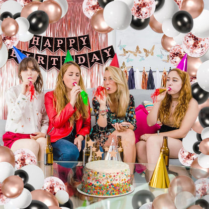 Rose Gold and Black Birthday Decorations