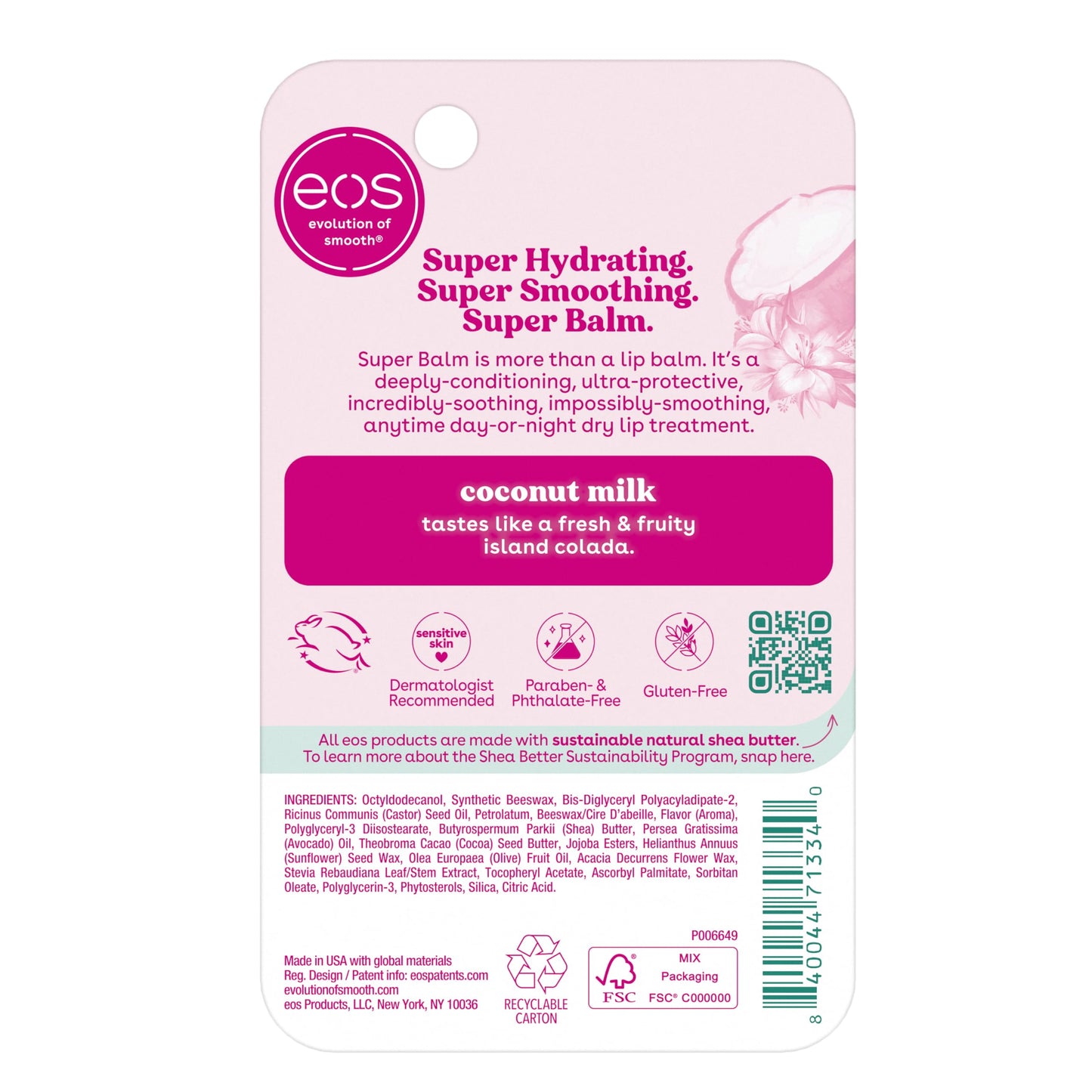 Eos 24H Moisture Super Balm- Coconut Milk Lip Sleeping Mask 0.35 Fl Oz (1 Pack)