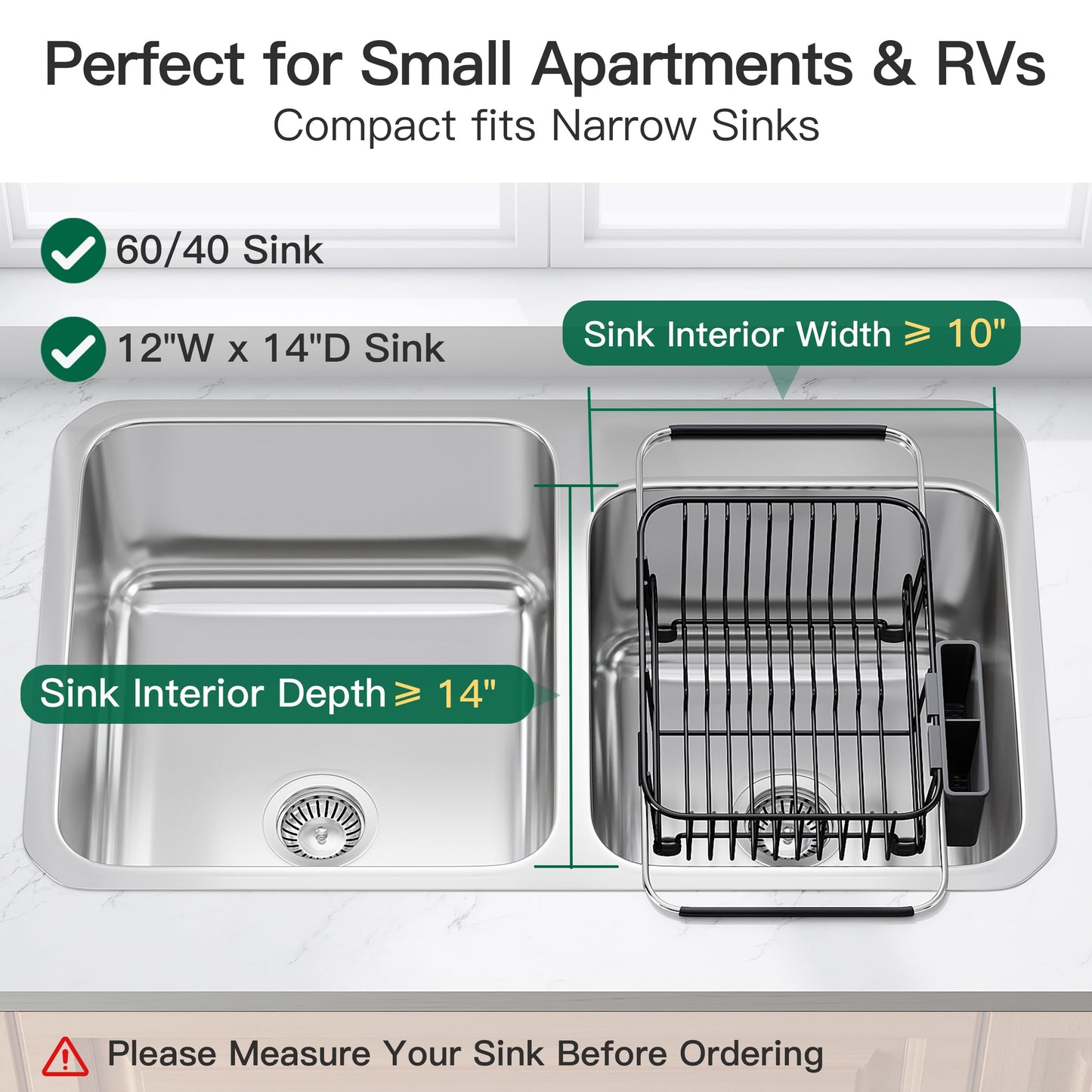 JASIWAY In-Sink Dish Drying Rack with Cup & Utensil Holder