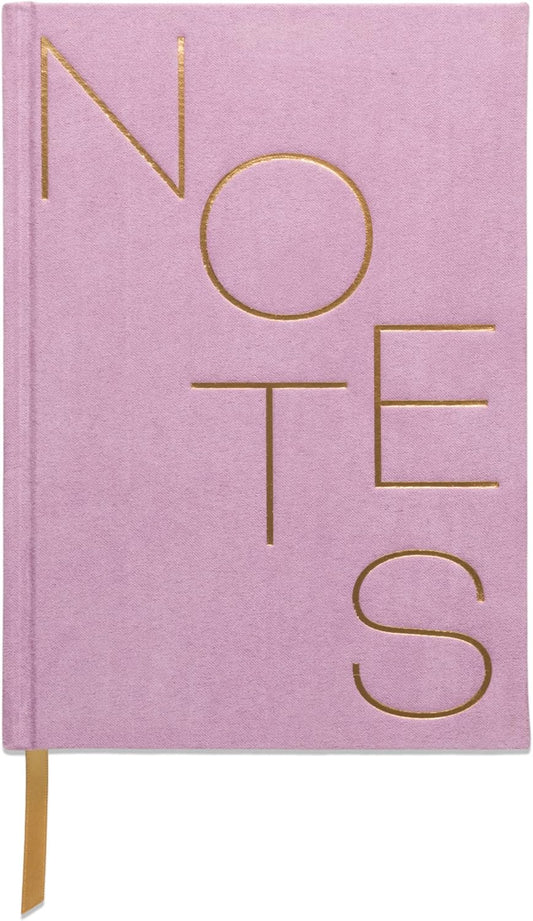 DesignWorks Ink Sueded Paper Journal Notebook with 160 Lined Pages, Ribbon Bookmark, and Storage Pocket for Work, Writing, Journaling, 5.75 x 8.125 - Lilac Purple with Gold Letter Notes