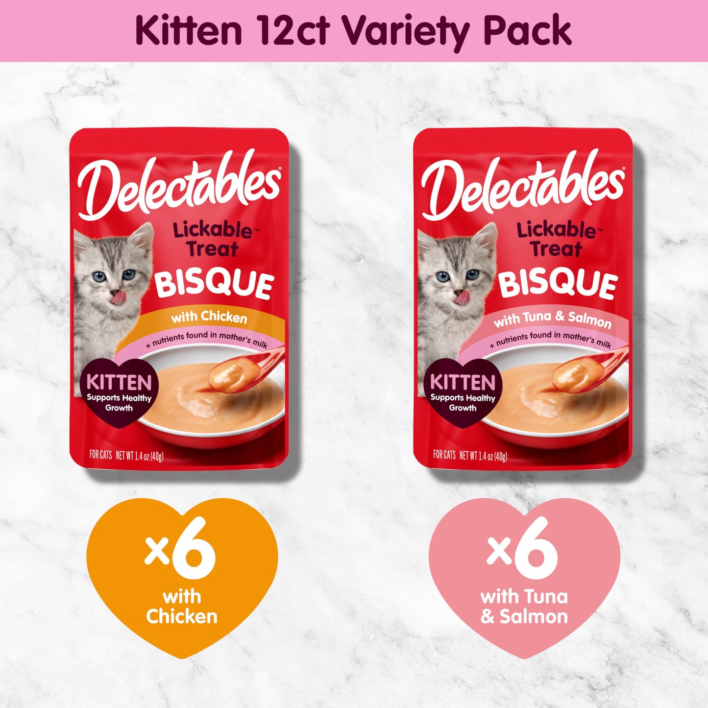 Delectables Lickable Wet Cat Treat with Real Tuna & Salmon 1.4oz Pouch, 12ct (BB JUN 12 2026)