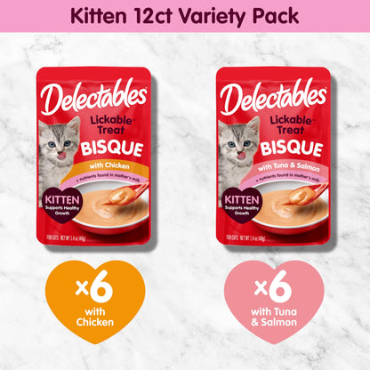 Delectables Lickable Wet Cat Treat with Real Tuna & Salmon 1.4oz Pouch, 12ct (BB JUN 12 2026)