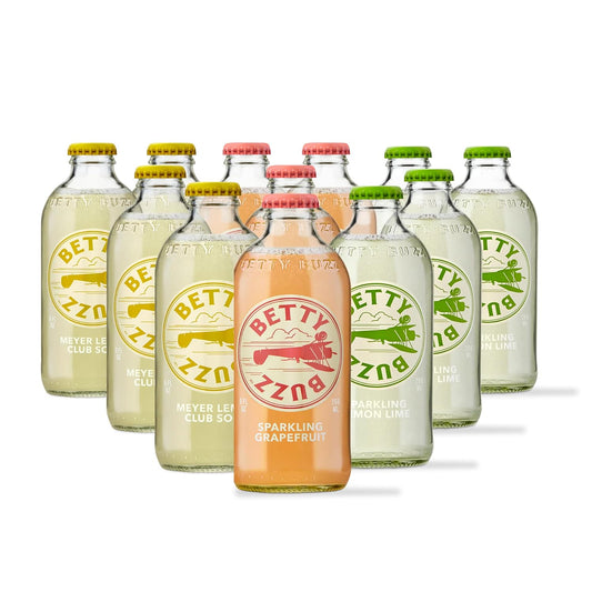 Betty Buzz Premium Sparkling Soda Citrus Variety Pack (12 pack), Sparkling Grapefruit, Sparkling Lemon Lime, Meyer Lemon Club Soda | Real Juice, Natural Flavors, Only Clean Ingredients *Exp 12/3/25* *Open Box*