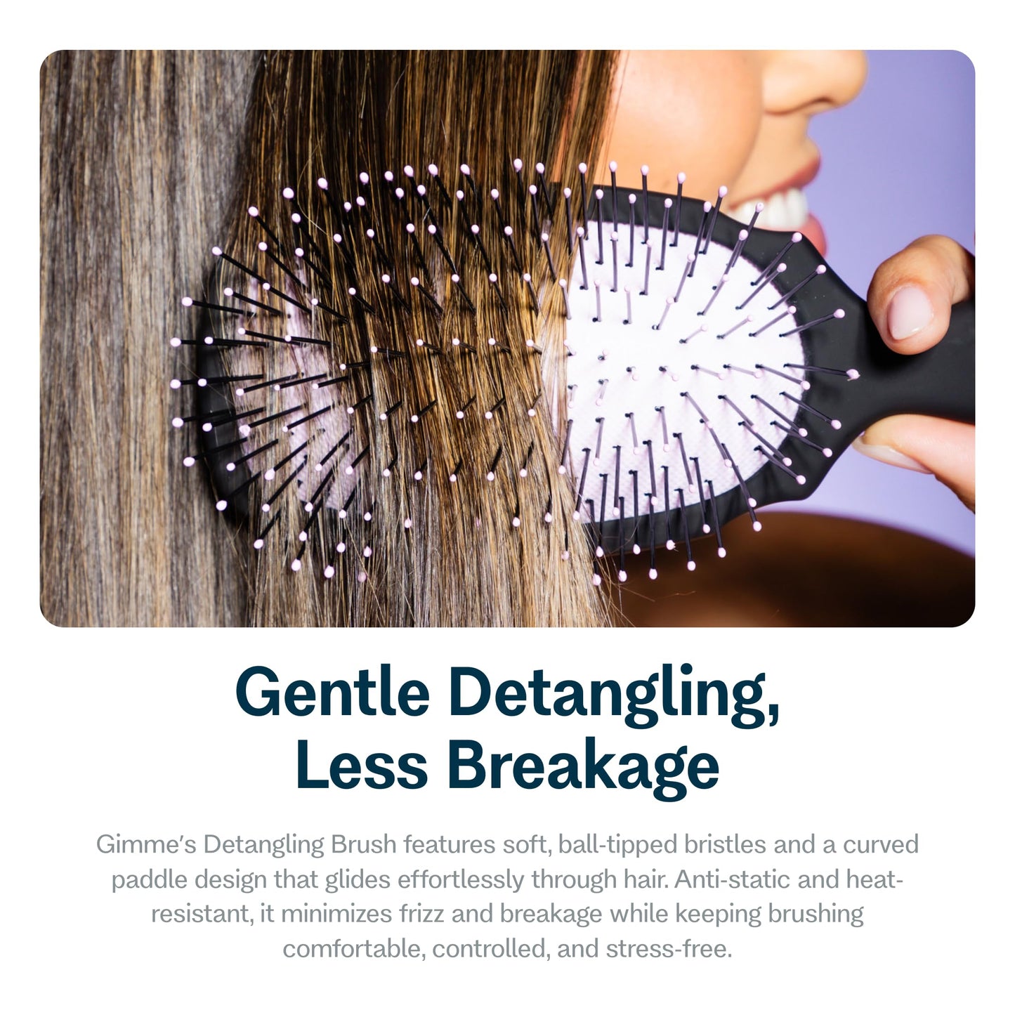 Gimme Beauty Detangling Brush - Curved Paddle Brush for Breakage-Free Detangling - Anti-Static & Frizz - Soft Glide with Ball-Tipped Bristles - Heat-Resistant Styling Tool - Thick Hair