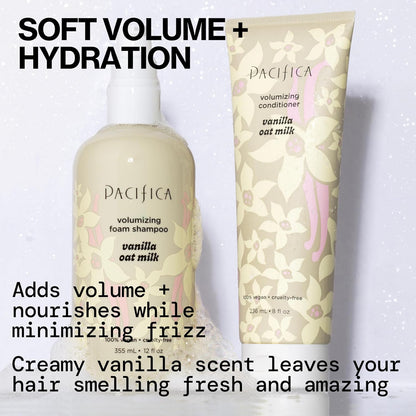 Pacifica Vanilla Oat Milk Volumizing Foam Shampoo   Weightless Foaming Shampoo for Fine or Flat Hair, Adds Volume & Body, Hydrating Oat Milk, Sulfate-Free, Vegan