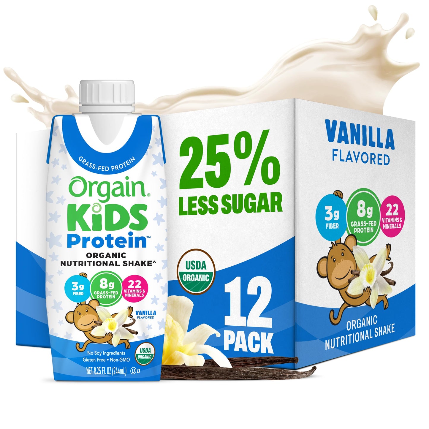 Orgain Kids Nutritional Protein Shakes Vanilla 8.25oz 12pk (Exp. 12/14/2026)