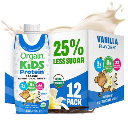 Orgain Kids Nutritional Protein Shakes Vanilla 8.25oz 12pk (Exp. 12/14/2026)