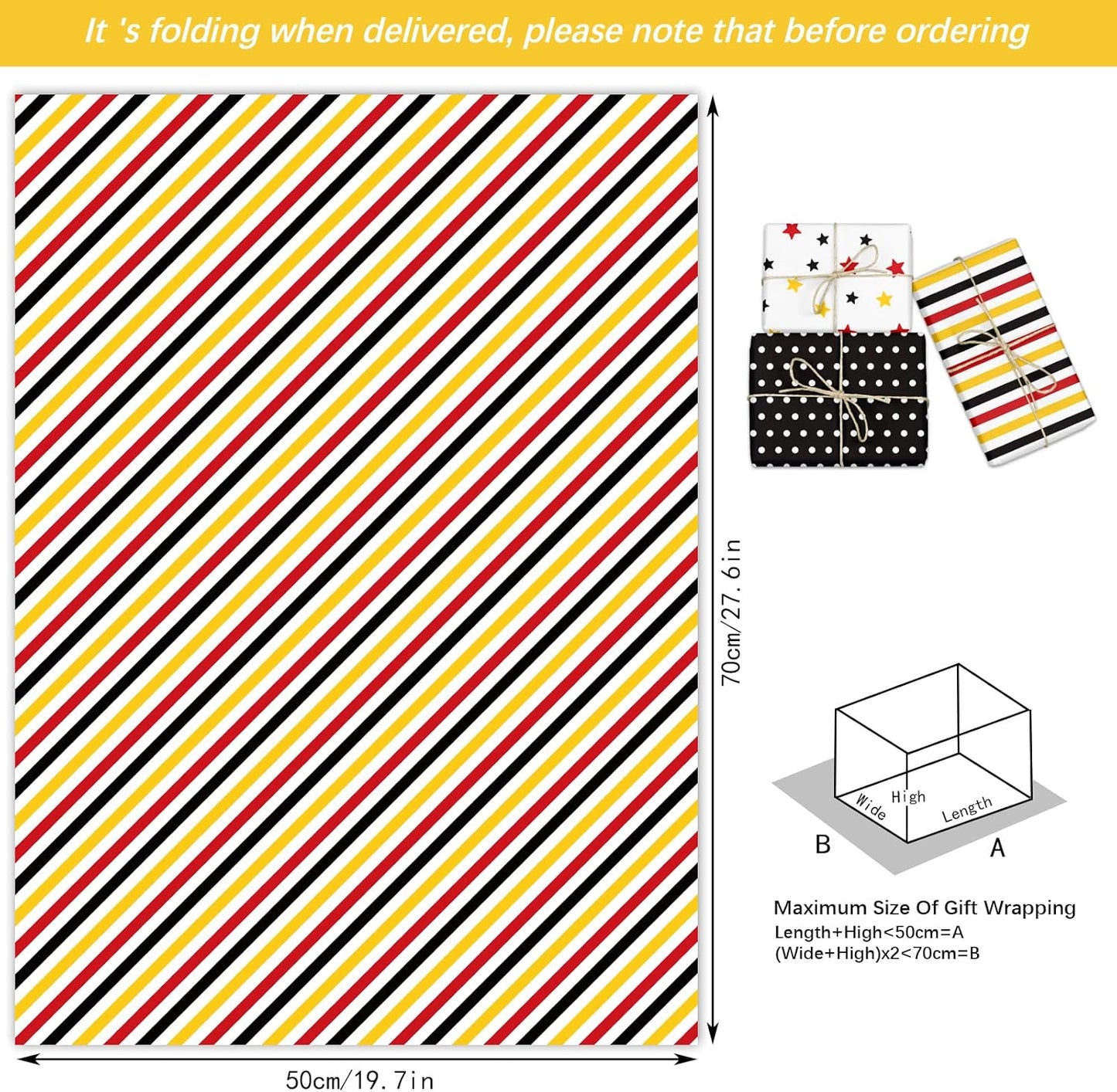 12 Sheets Red Yellow Black Wrapping Paper