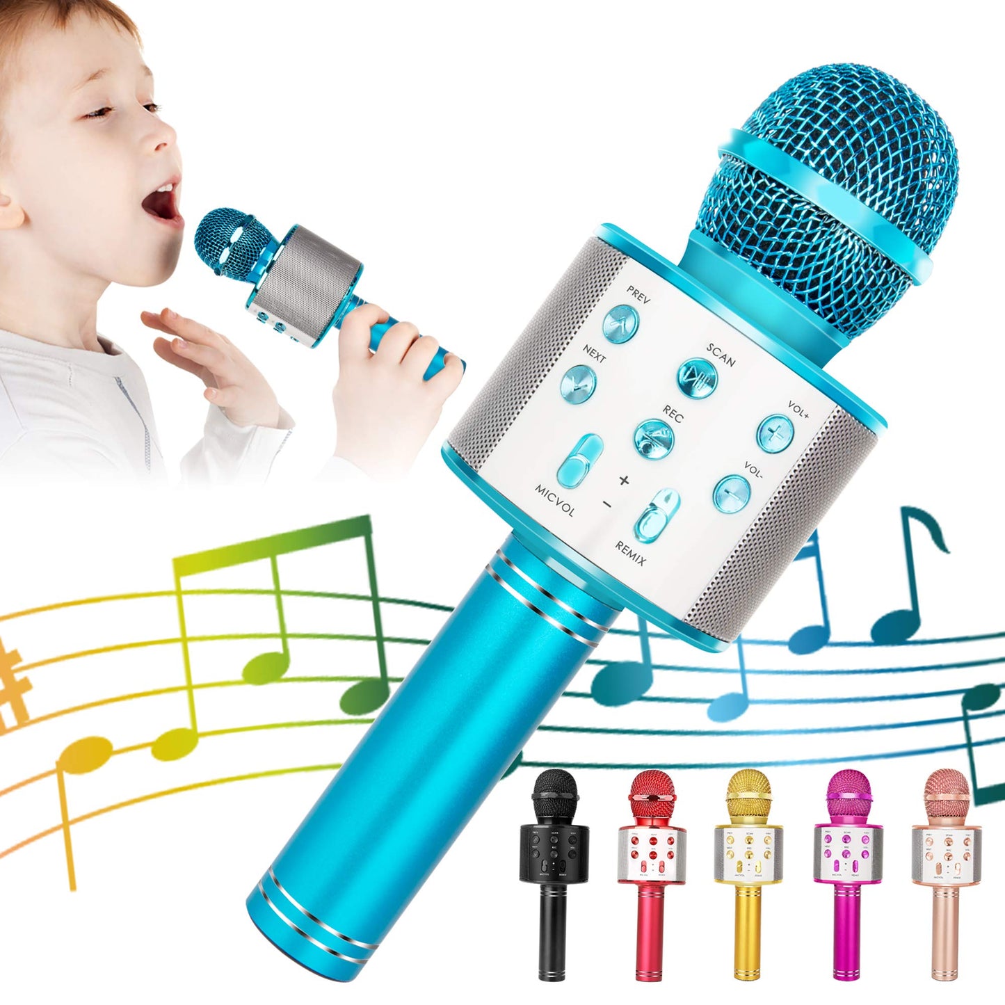 Wireless Bluetooth Karaoke Microphone for Kids (Blue)