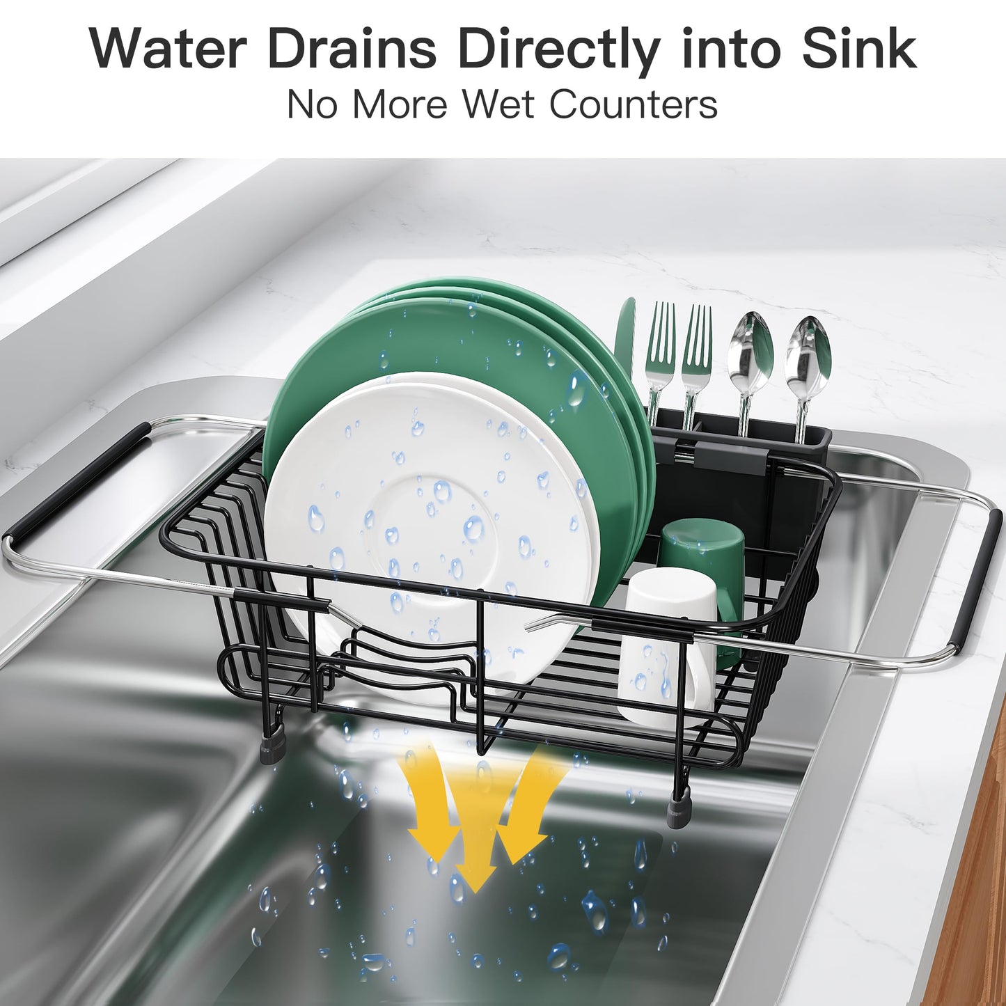 JASIWAY In-Sink Dish Drying Rack with Cup & Utensil Holder
