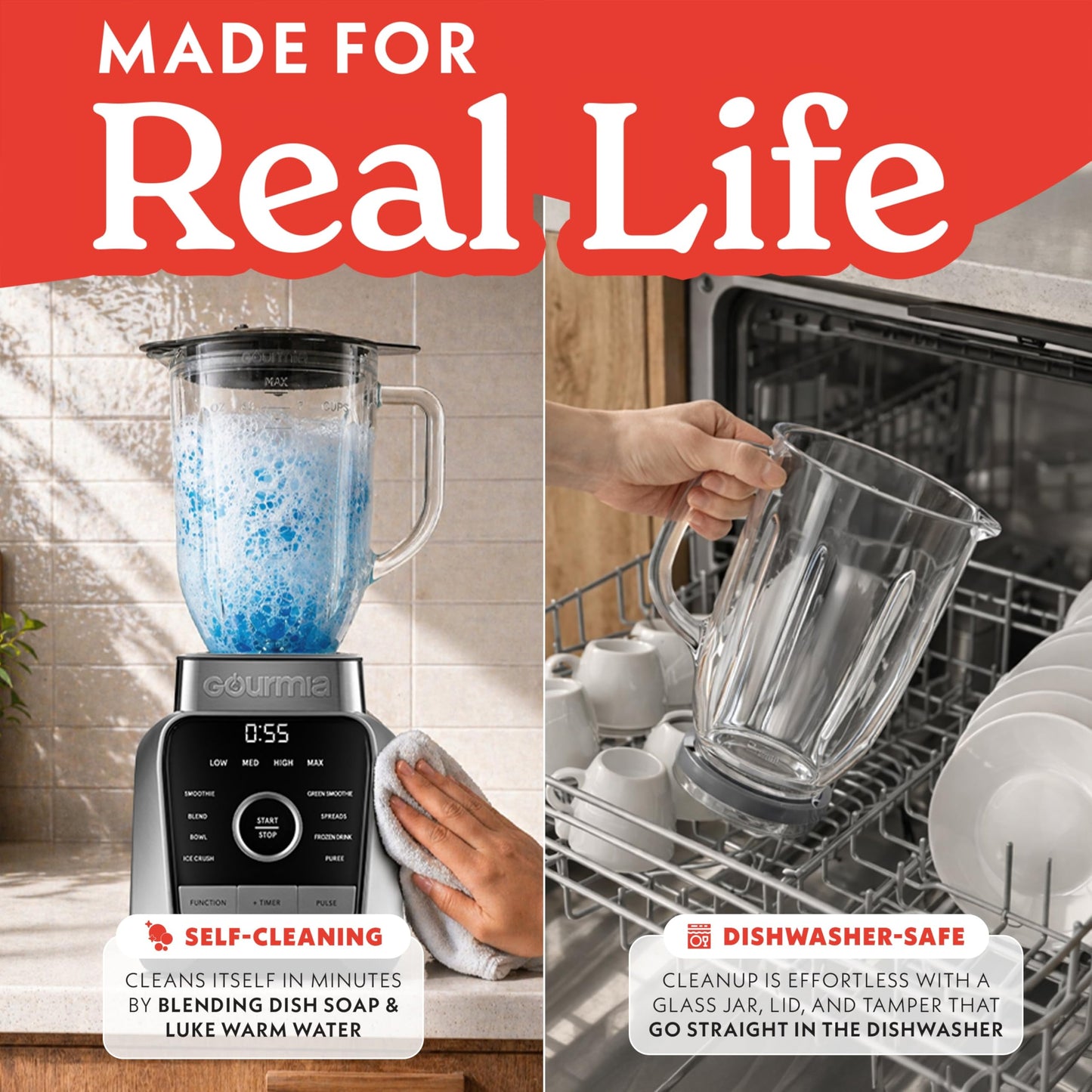 Gourmia 1250W 4-Speed Blender Gray