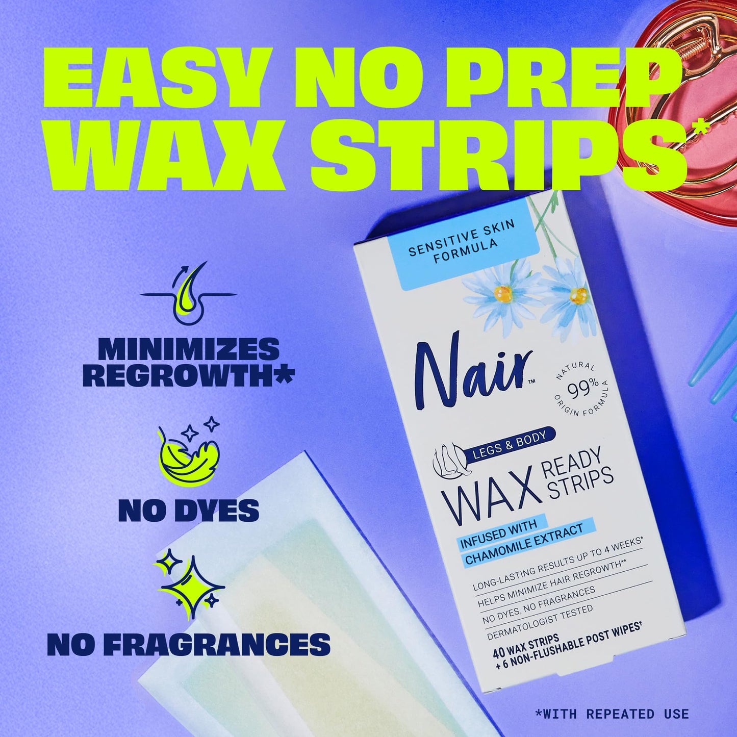 Nair Sensitive Hair Remover Mess-Free Wax Ready Strips 40 Count