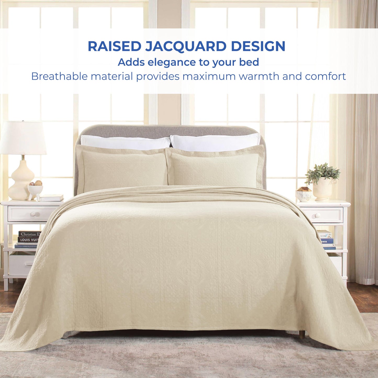 Superior Fleur De Lis Bedspread Set, Queen, Ivory