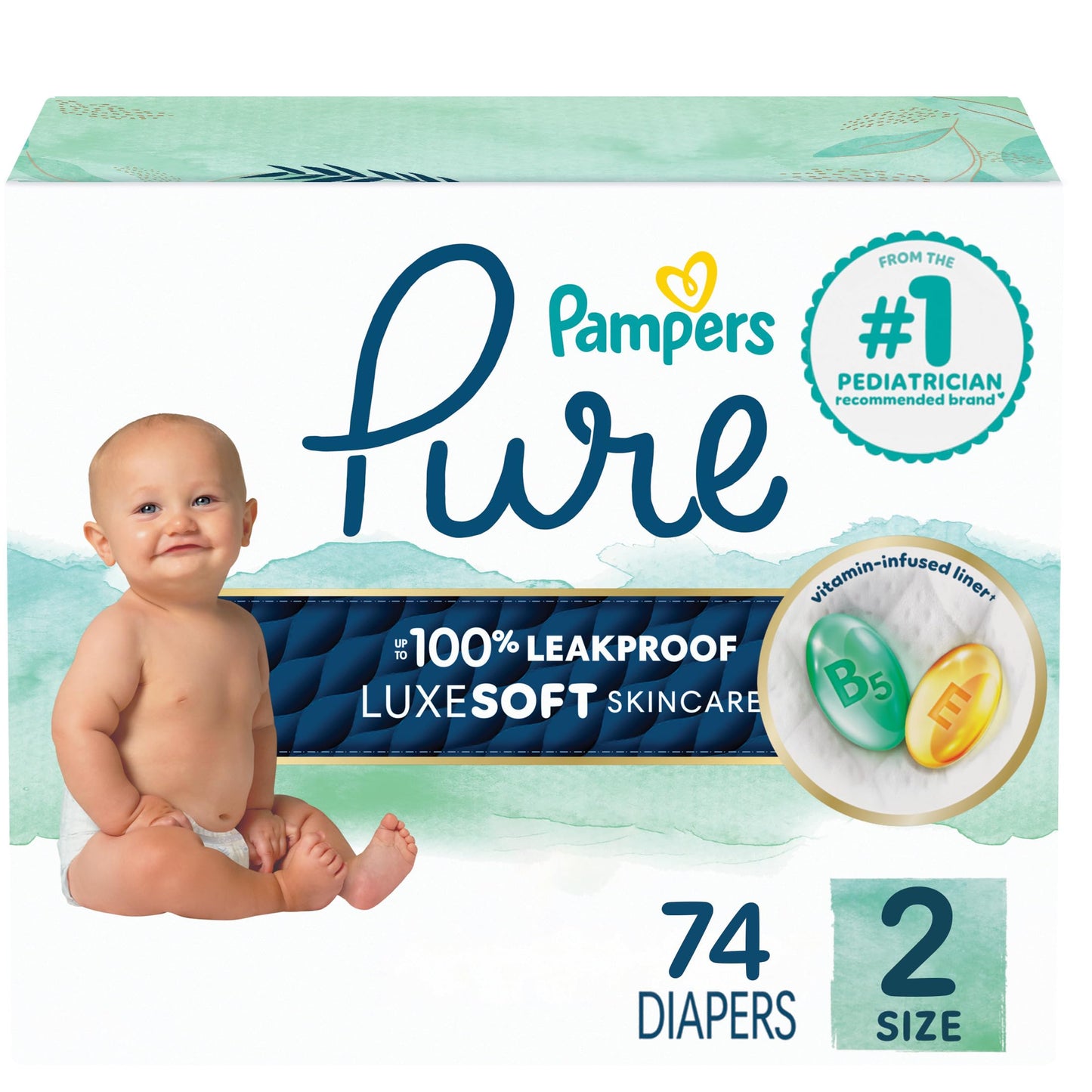 Pampers Pure Baby Diapers Sz 2 12-18 Lbs 74pk