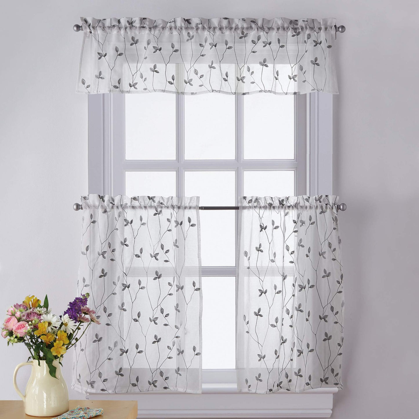 Botanical Embroidered Kitchen Curtain 28" x 36"