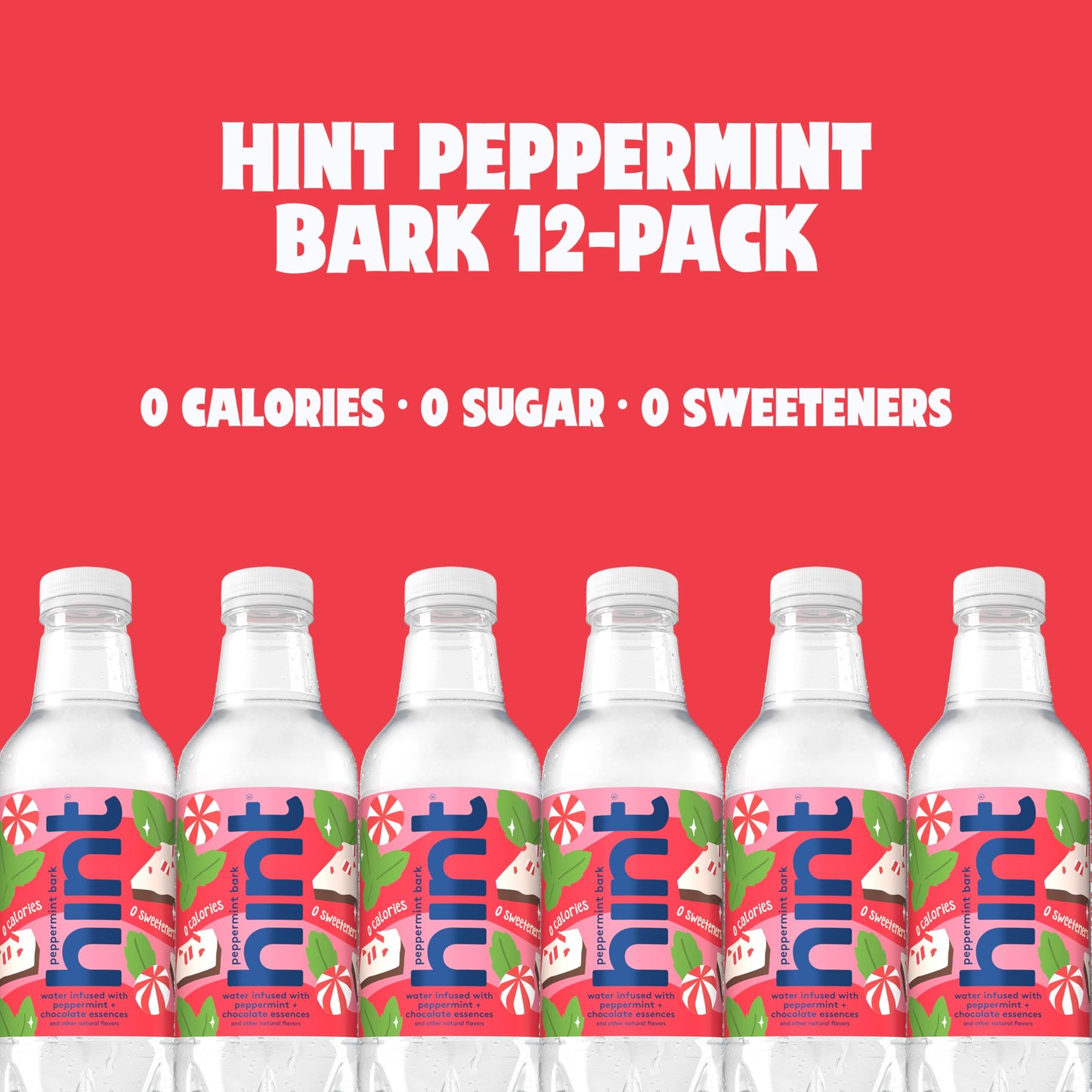 Hint Fruit-Infused Bottled Water, Peppermint Bark- Sugar Free Flavored Water with Zero Calories - 16 Fl Oz (Pack of 12)