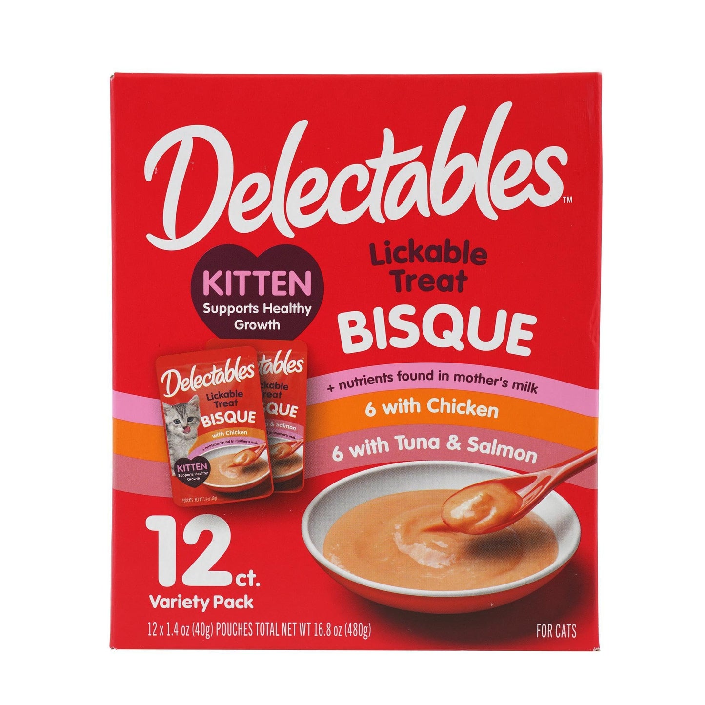 Delectables Lickable Wet Cat Treat with Real Tuna & Salmon 1.4oz Pouch, 12ct (BB JUN 12 2026)