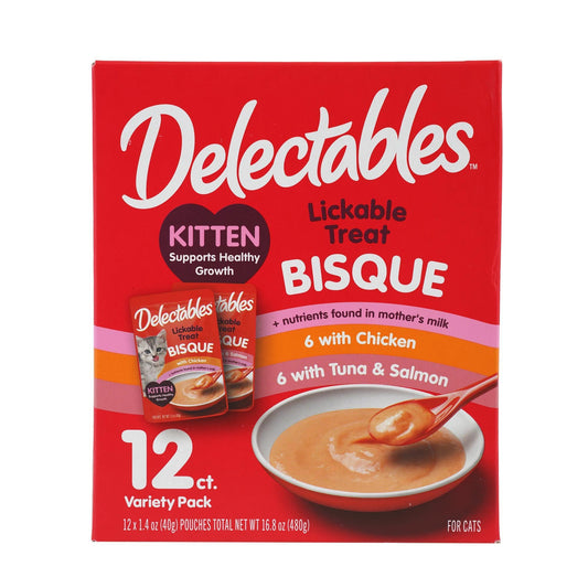 Delectables Lickable Wet Cat Treat with Real Tuna & Salmon 1.4oz Pouch, 12ct (BB JUN 12 2026)