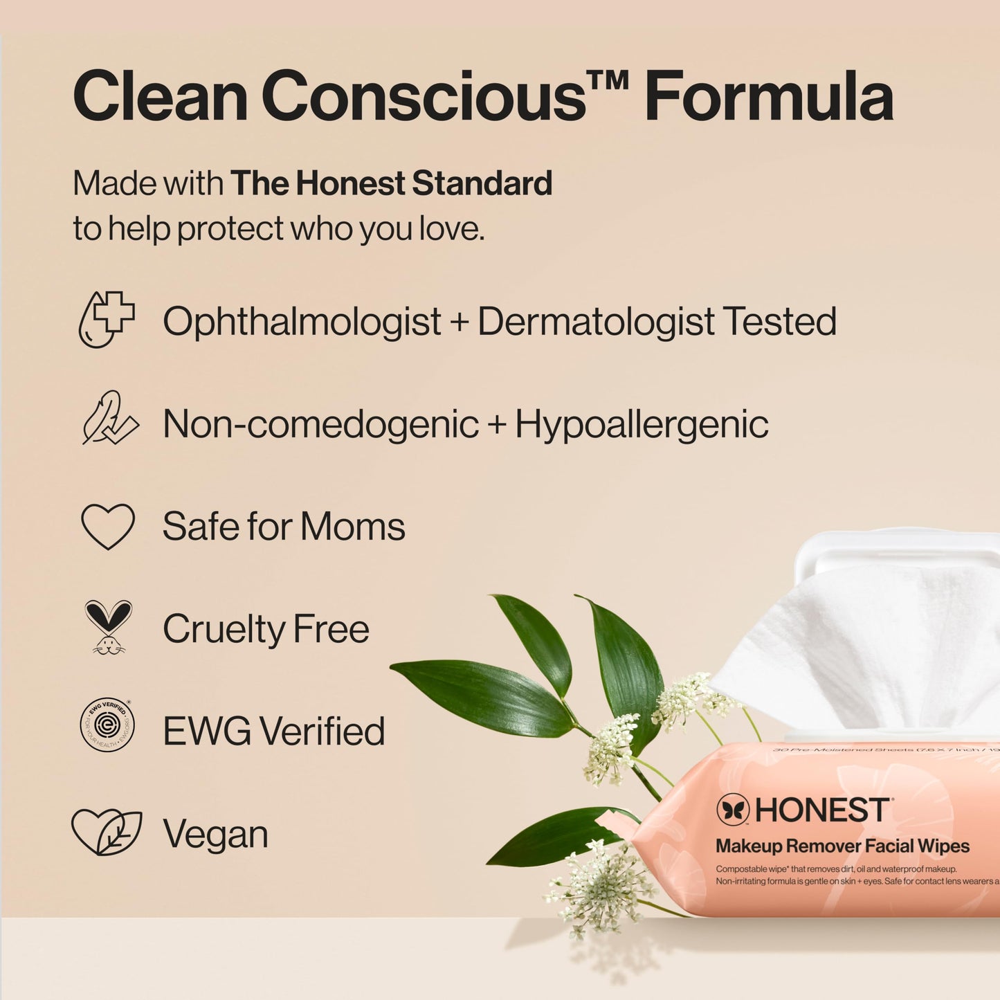 Honest Beauty Fragrance Free Cleansing Makeup Remover Facial Wipes 30ct