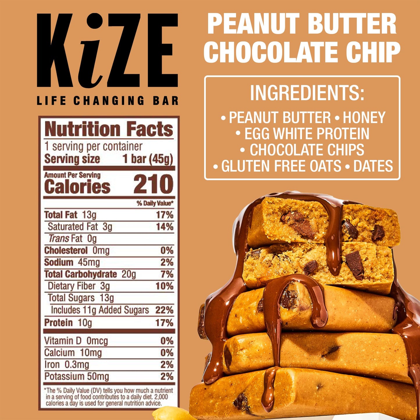 KiZE Energy Bars - Peanut Butter Chocolate Chip (Exp 11/3/2026)