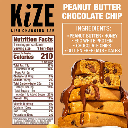 KiZE Energy Bars - Peanut Butter Chocolate Chip (Exp 11/3/2026)