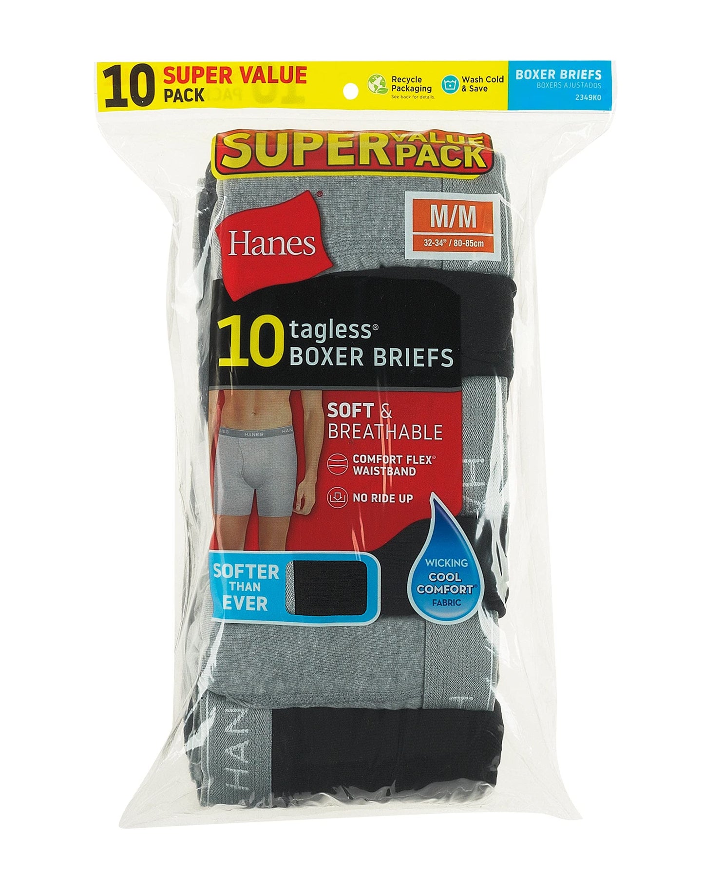 XL Hanes Mens Tagless Boxer Briefs 10-Pack