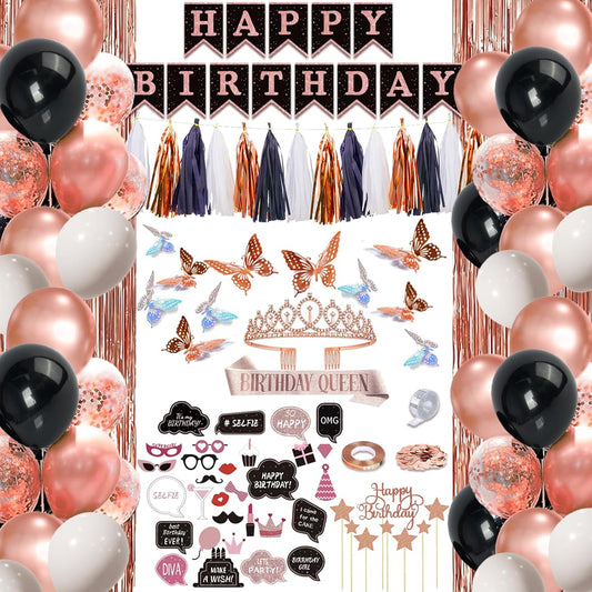 Rose Gold and Black Birthday Decorations