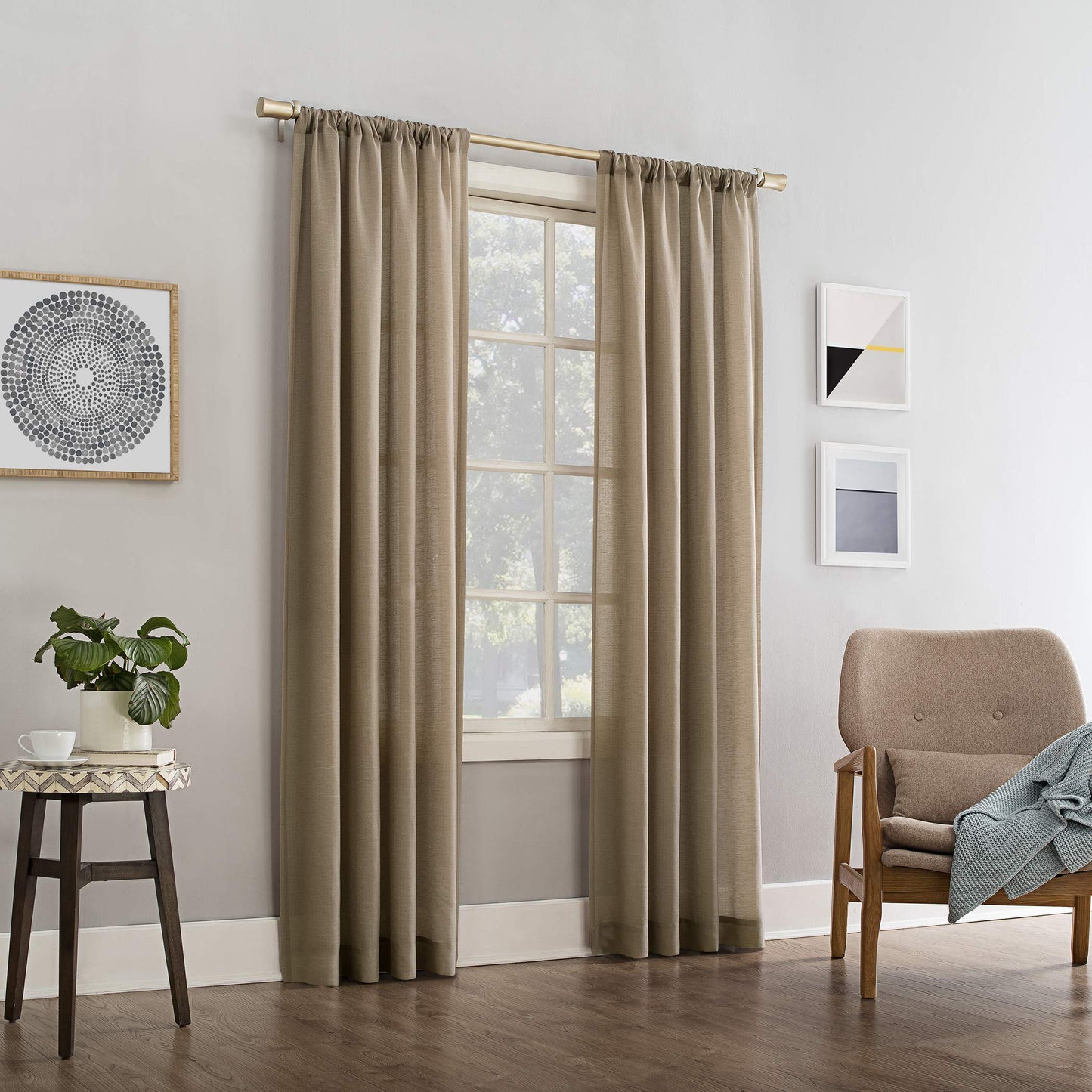 Semi-Sheer Rod Pocket Curtain Panel 54 X95 Taupe 1-Piece