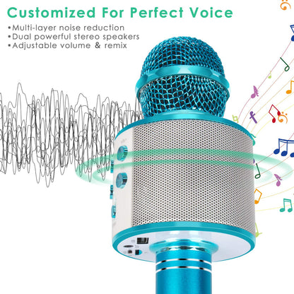 Wireless Bluetooth Karaoke Microphone for Kids (Blue)