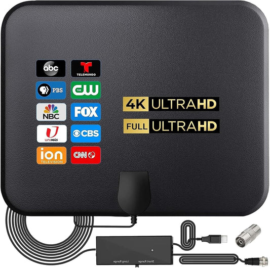 TV Antenna for Smart TV Indoor, TV Antenna for Local Channels,Support 4K 1080p with Signal Booster, 18FT Coax HDTV Cable (Darkblack)