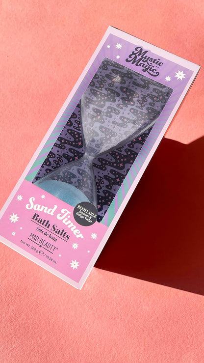 MAD BEAUTY Mystic Magic Hourglass Bath Timer Salts, Gorgeous Jasmine & Indigo Violet, Elegant & Reusable Sand Timer Dispenser with Bath Salts, Relax & Unwind, Great Self-Care Gift *Damaged Box*