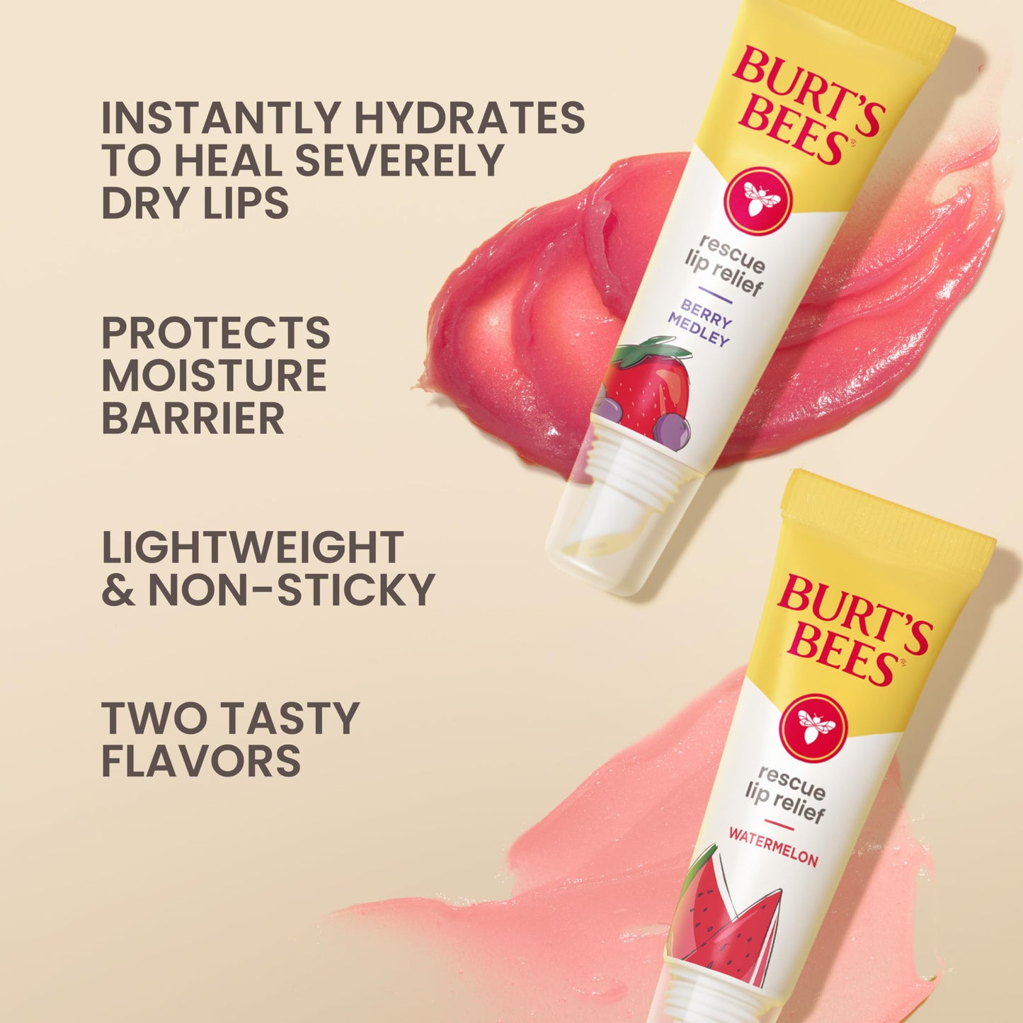 Burt S Bees Watermelon and Berry Medley Rescue Lip Relief 2-Pack 0.35 Oz