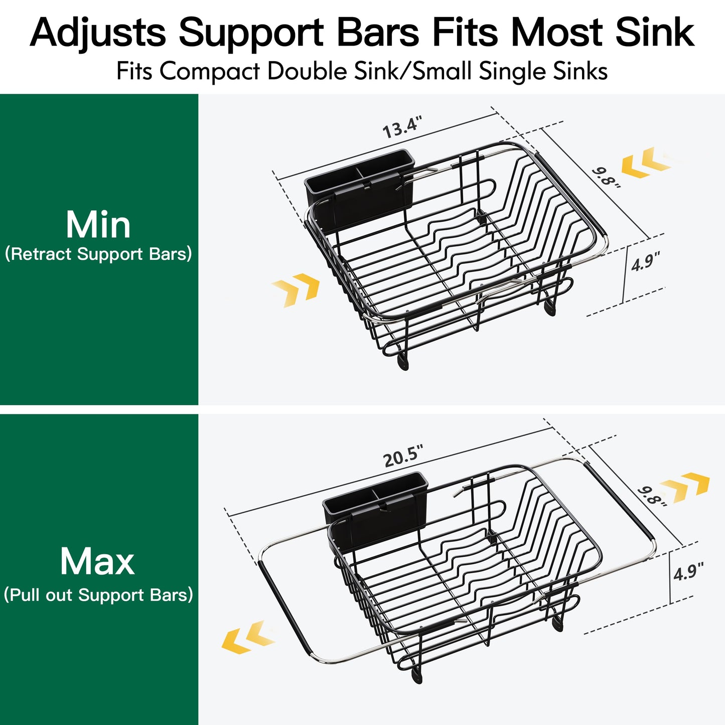 JASIWAY In-Sink Dish Drying Rack with Cup & Utensil Holder