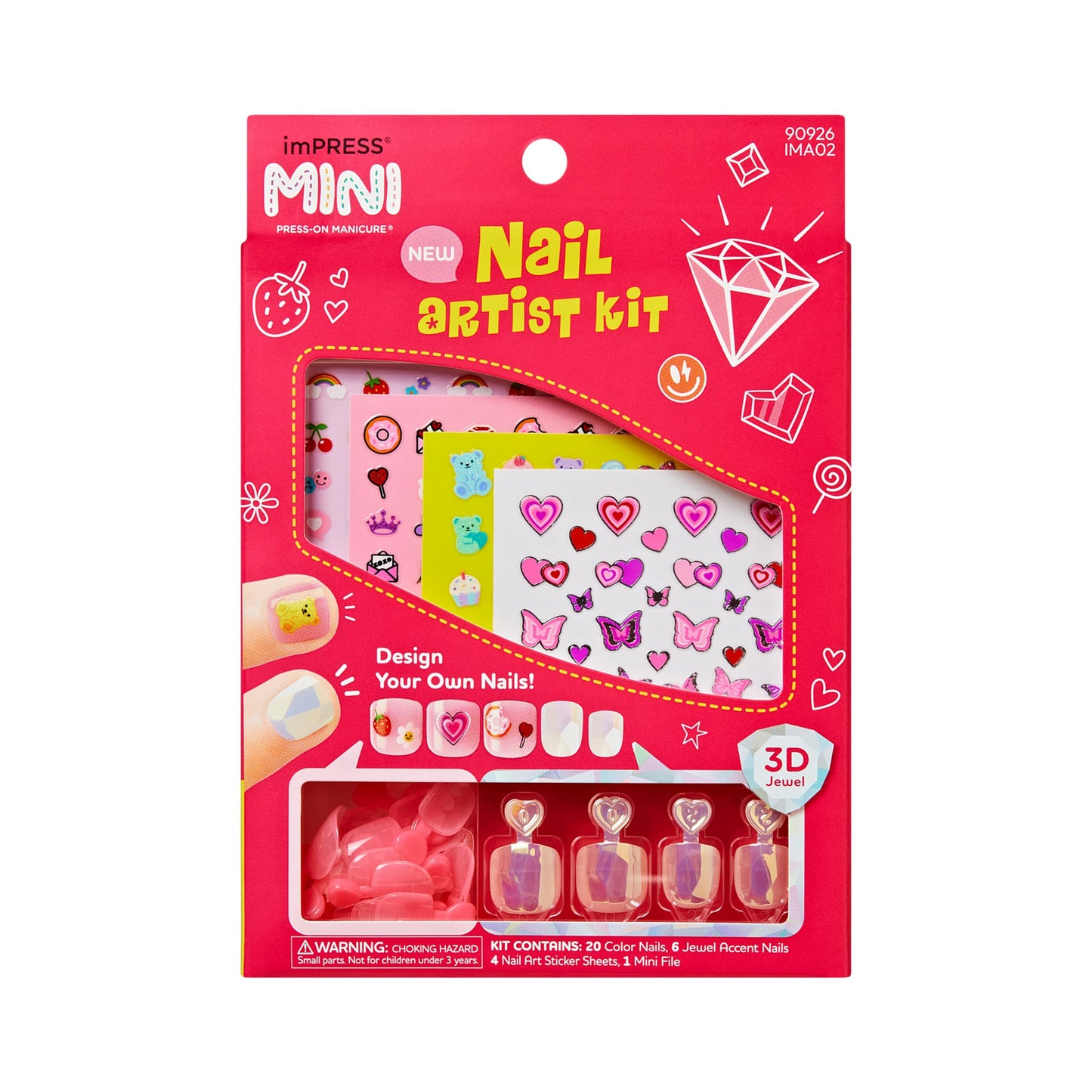 Impress Mini Press on Nail Artist Kit for Kids Wannabe U Squoval 26 Press on Nails