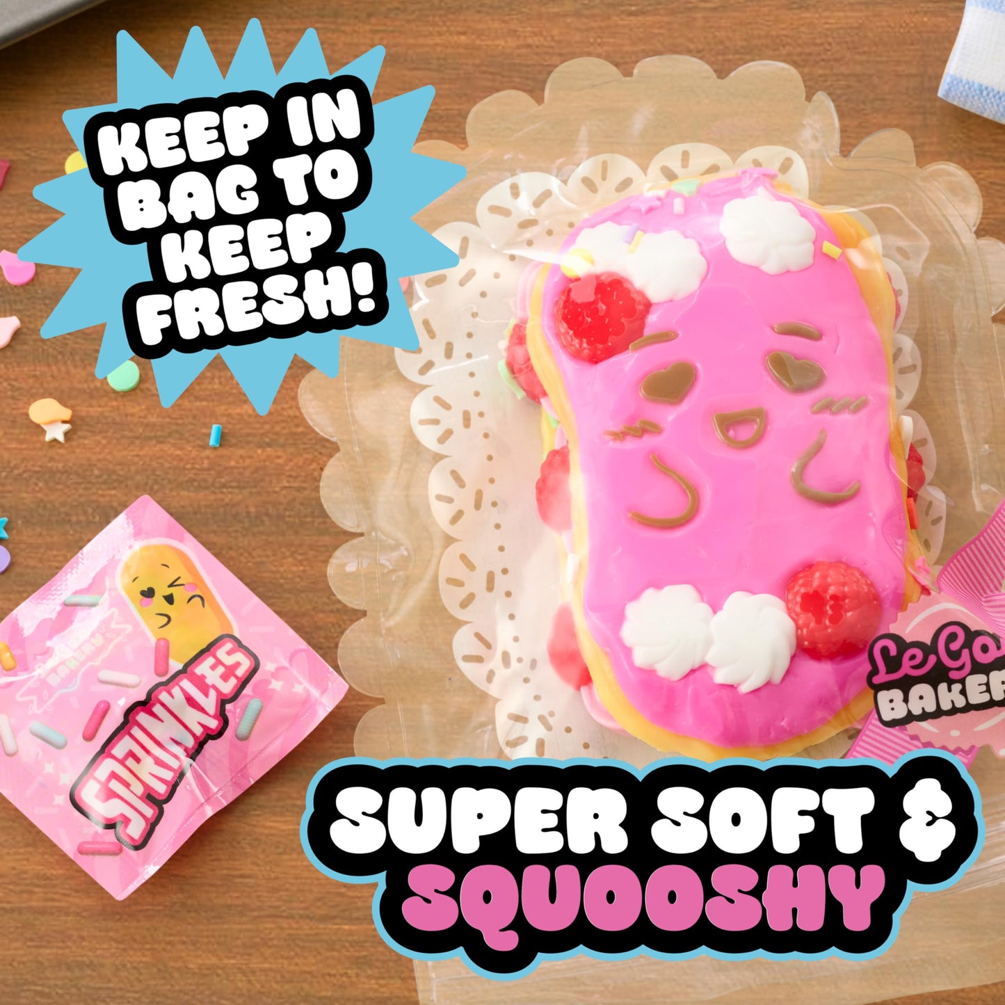 Just Play Ooey Gooey Le Goo Bakery Goo La La Éclair Set with Toppings, Super Soft and Squishy Play Food, Fidget and Sensory Toy for Kids, Girls, Boys, Ages 3 and Up
