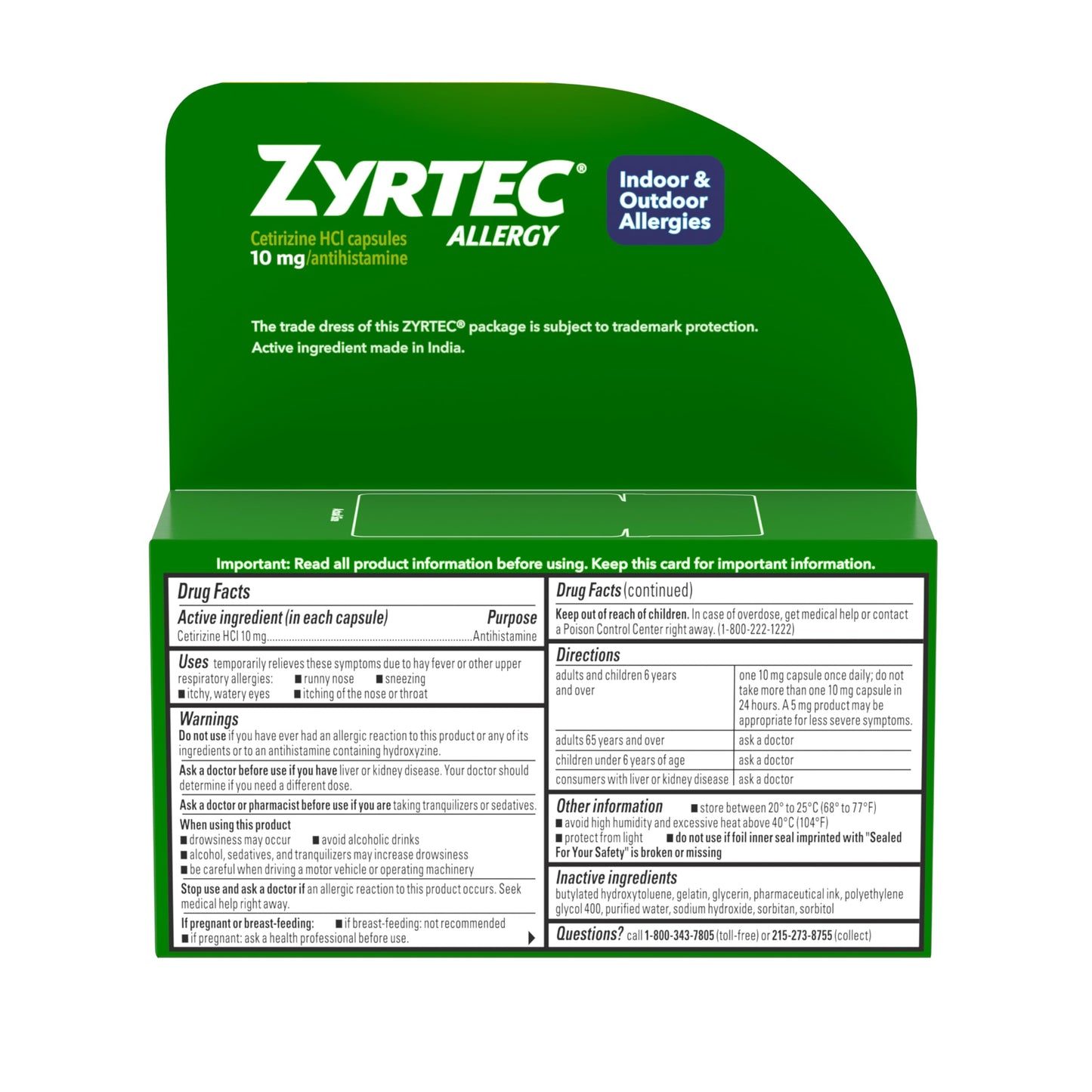 Zyrtec 24 Hour Allergy Relief Gel Capsules 40 Count (Exp. 05/2027)
