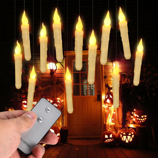 24Pack Floating LED Candles Sets, Taper Flameless Candles with Remote, Warm White Flickering Candles Hanging Decoration for Halloween Christmas Tree Party Home Decoration