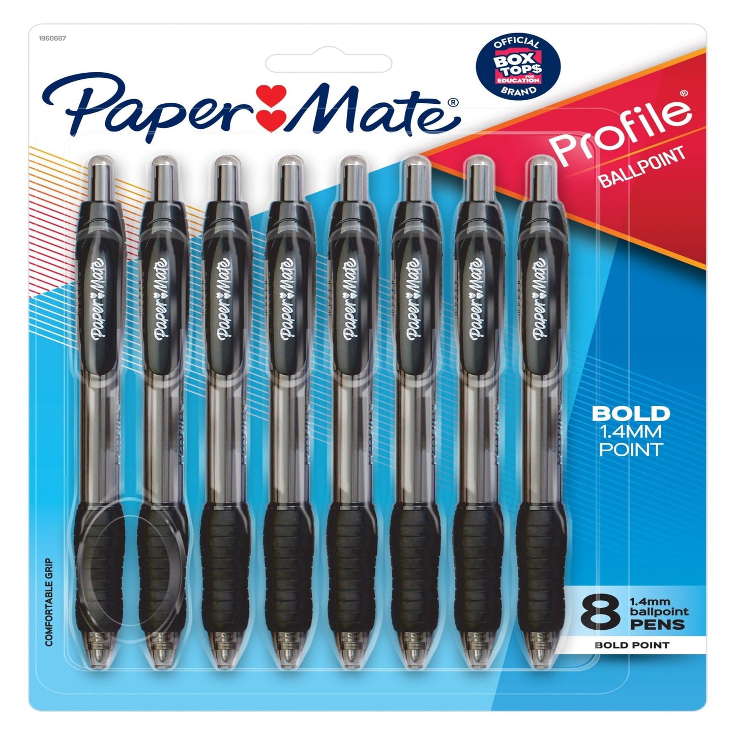 Paper Mate® Profile Retractable Ballpoint Pens, Bold Point, 1.4 mm, Clear Barrel, Black Ink, Pack Of 8 Pens