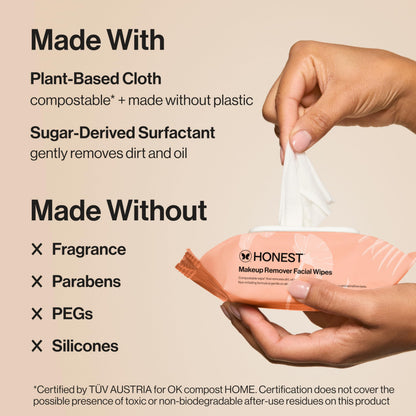 Honest Beauty Fragrance Free Cleansing Makeup Remover Facial Wipes 30ct