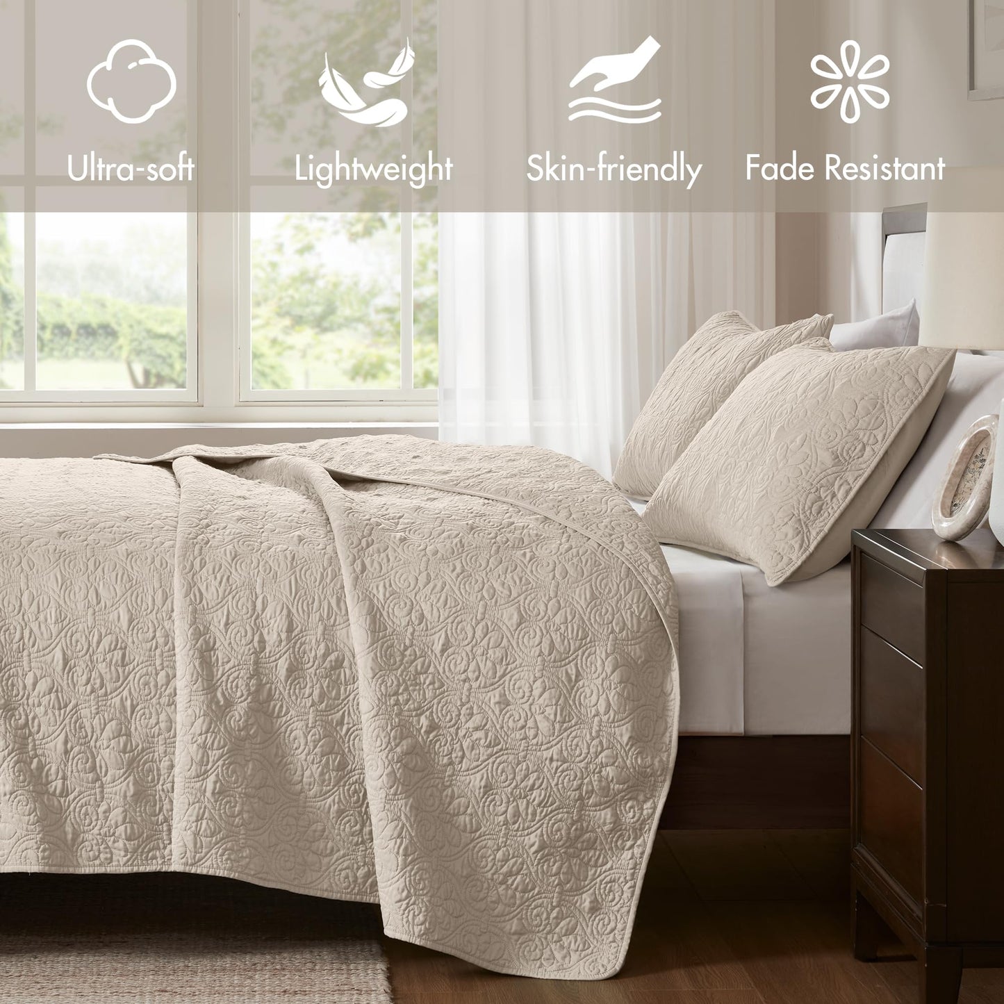 Superior Fleur De Lis Bedspread Set – Queen, Ivory