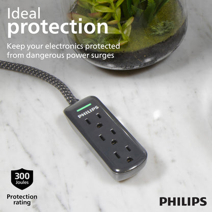 Philips 3-Outlet Flat Plug Extension Cord 8 Ft
